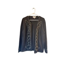Alfred Dunner Black Embroidered Open-Front Cardigan L Acrylic/Wool - $24.75