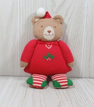 House or Hatten Cloth Fabric Christmas teddy bear plush rattle red dress striped - £7.00 GBP