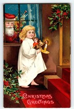 Santa Claus Christmas Postcard Ellen Clapsaddle Girl Lit Candle Toys Germany - £23.57 GBP