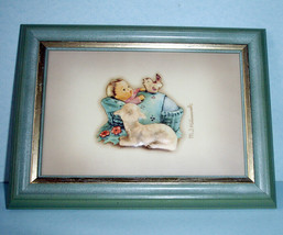 Hummel The Guardian Wood Framed Print Baby in Crib with Lamb &amp; Bird - $21.65