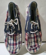 Sperry Top Sider Plaid Boat Shoes Girls Size 4M Blue Red Bahama YG31879A - $16.70