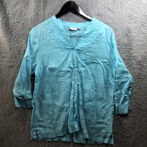 Kim Roger 100% Linen Women&#39;s Button Down Shirt Blue Used Size L - $12.80