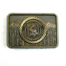 Vintage 1970s Elk Hunting Medallion Belt Buckle Brass tone Metal NRA Whi... - £15.72 GBP