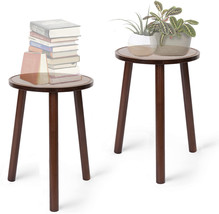 Wood Plant Stands Set Of 2 Mid Century Side Table Tall Round Flower Pot ... - £59.98 GBP