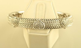 Vintage Sterling Silver Signed Judith Ripka Triple Heart CZ Accent Cuff Bracelet - £154.79 GBP