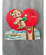 Swimming Diving Bear A-Meri-Card Valentines Day Early 1900&#39;s Die Cut Vin... - £3.72 GBP