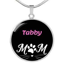 Tabby Cat Mom Necklace Circle Pendant Stainless Steel Or 18k Gold 18-22&quot; - £46.94 GBP