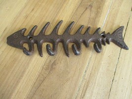 CAST IRON FISHBONE FISH Bones Wall Hook Key Hat Coat Rack Holder Nautica... - $13.99