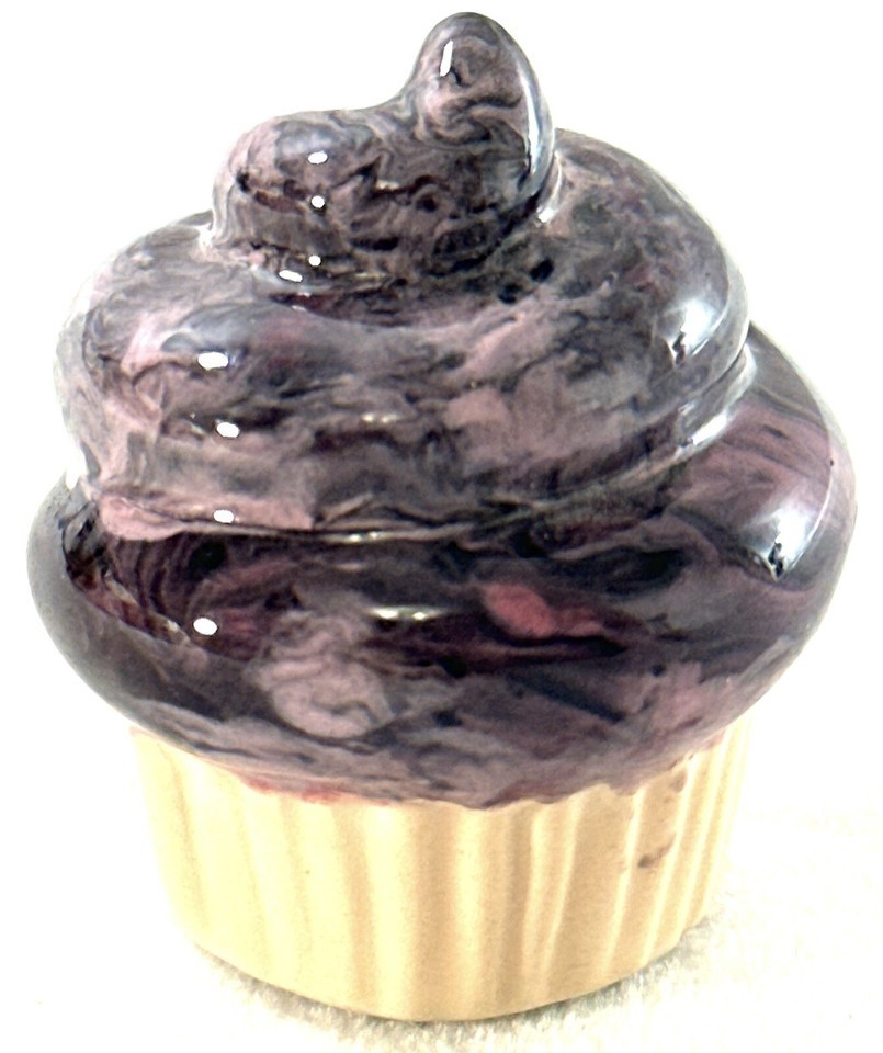 Miniature Porcelain Cupcake Figurine Purple Frosting - $3.58