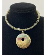 Beaded Choker Necklace with Multicolored Stone and Goldtone Pendant - $172.69 MXN