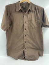 Vtg O'NEILL Mens SHIRT Short Sleeve Button Down Brown Striped  Large Embroidered - £23.18 GBP
