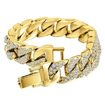 Homme 5Ct Coupe Ronde Moissanite Cubain Bracelet Lien 14K Argent Plaqué or Jaune - £715.23 GBP