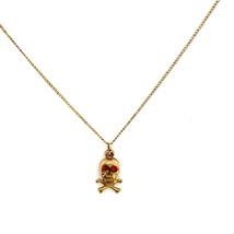 Vintage Gold Filled Hallmarked Red Eyed Skull and Crossbones Pendant Necklace 19 - £33.23 GBP