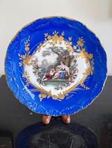 Vintage Limoges France 10 1/2&quot; Blue Porcelain Portrait Cabinet Plate - $48.51