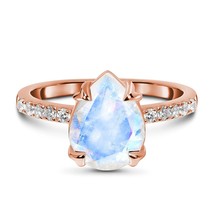 High Quality Rose Gol925 Silver Jewelry Pear 6x8mm Natural Moonstone Ring Engage - £41.77 GBP