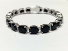 Argent Onyx Noir Bracelet Argent Sterling Noir Onyx Bracelet 7x9 MM Ovale Onyx - £113.75 GBP