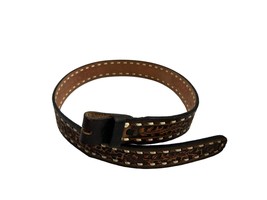 Vintage Brown Tooled Leather Belt Size 38 Top Grain Cowhide Acorns Stitching - $58.41