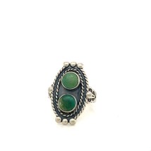Vtg Sterling Southwest Two Green Turquoise Stone Overlay Tribal Stamp Ring 6 1/2 - £35.78 GBP