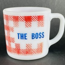 The Boss Coffee Mug Cup Westfield Milk Glass Red &amp; White Gingham Checker... - $21.51