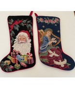2 Vtg Imperial Elegance Christmas Stockings Embroidered Santa Gifts Ange... - $42.45