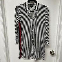 MSK Petite Black White Red Striped Tunic Button Up Shirt Womens Size SP ... - £7.78 GBP