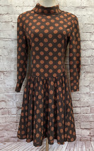 Vintage Swiss Polka Dot Portrait Neck Pleated Drop Waist Dress Brown *Chest 32* - £46.64 GBP