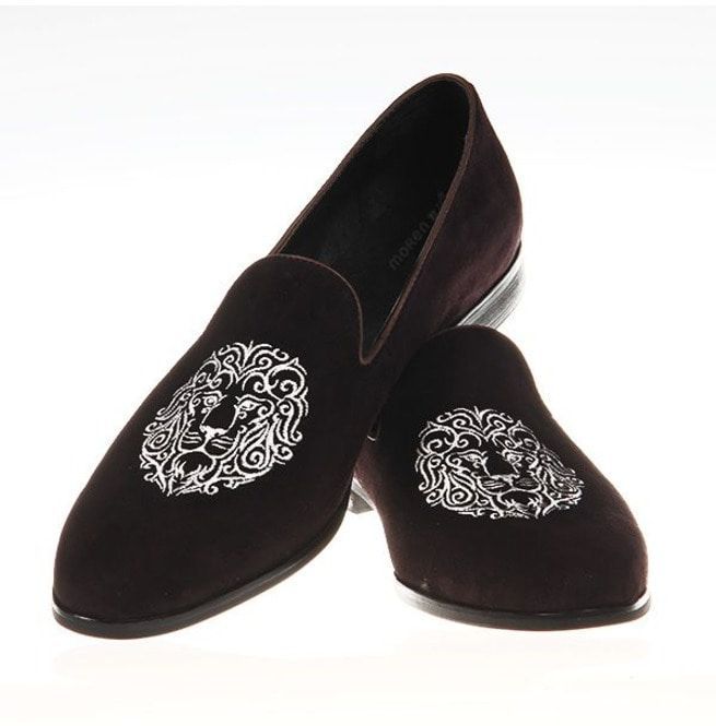 Mens Velvet Shoes, Men Brown Embroidered Velvet Casual Shoes Slipper 2019