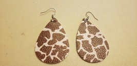 Faux Leather Dangle Earrings (New) Brown Animal Print #173 - £4.12 GBP