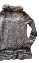 Cynthia Rowley Cardigan Women Medium Cable-Knit Faux Fur Trim Open Sweater image 9
