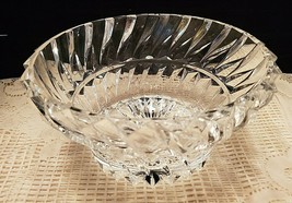LEADED CRYSTAL SERVING BOWL 9.25&quot; CLEAR SWIRL STARBURST ZIG ZAG - £40.12 GBP