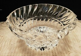 LEADED CRYSTAL SERVING BOWL 9.25&quot; CLEAR SWIRL STARBURST ZIG ZAG - £40.12 GBP