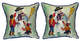 Pair of Betsy Drake Snowman Large Pillows 18 Inch x 18 Inch - £71.21 GBP