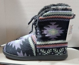 Muk Luks Sweater Knit Winter Boots Faux Fur Gray Purple Aztec Sz L (9-10) NWT  - £27.93 GBP
