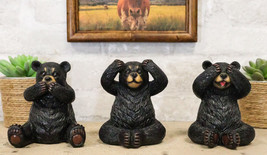 Set of 3 Wise See Hear Speak No Evil Black Bears Rustic Figurine Bear Animal - $26.99