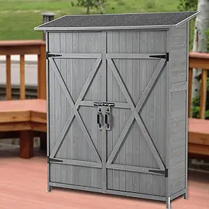 Outdoor Storage Shed With Lockable Doors, Wooden Tool Garden Cabinet W/D... - $583.99