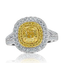 GIA 1.92 Ct Cushion Light Yellow Diamond Engagement Ring 18k Gold - £4,696.98 GBP