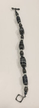 Sterling Bracelet Bead Zebra Chalcedony Agate Black White Unsigned Silver - $31.67