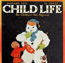 Snowman New Year Child Life Cover 1933 Color Plate Clarence Biers DWFF14 - £31.74 GBP