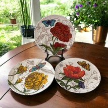 3 Pier 1 Imports Floral Melamine Plates Butterfly Cottage Garden Party S... - $39.59