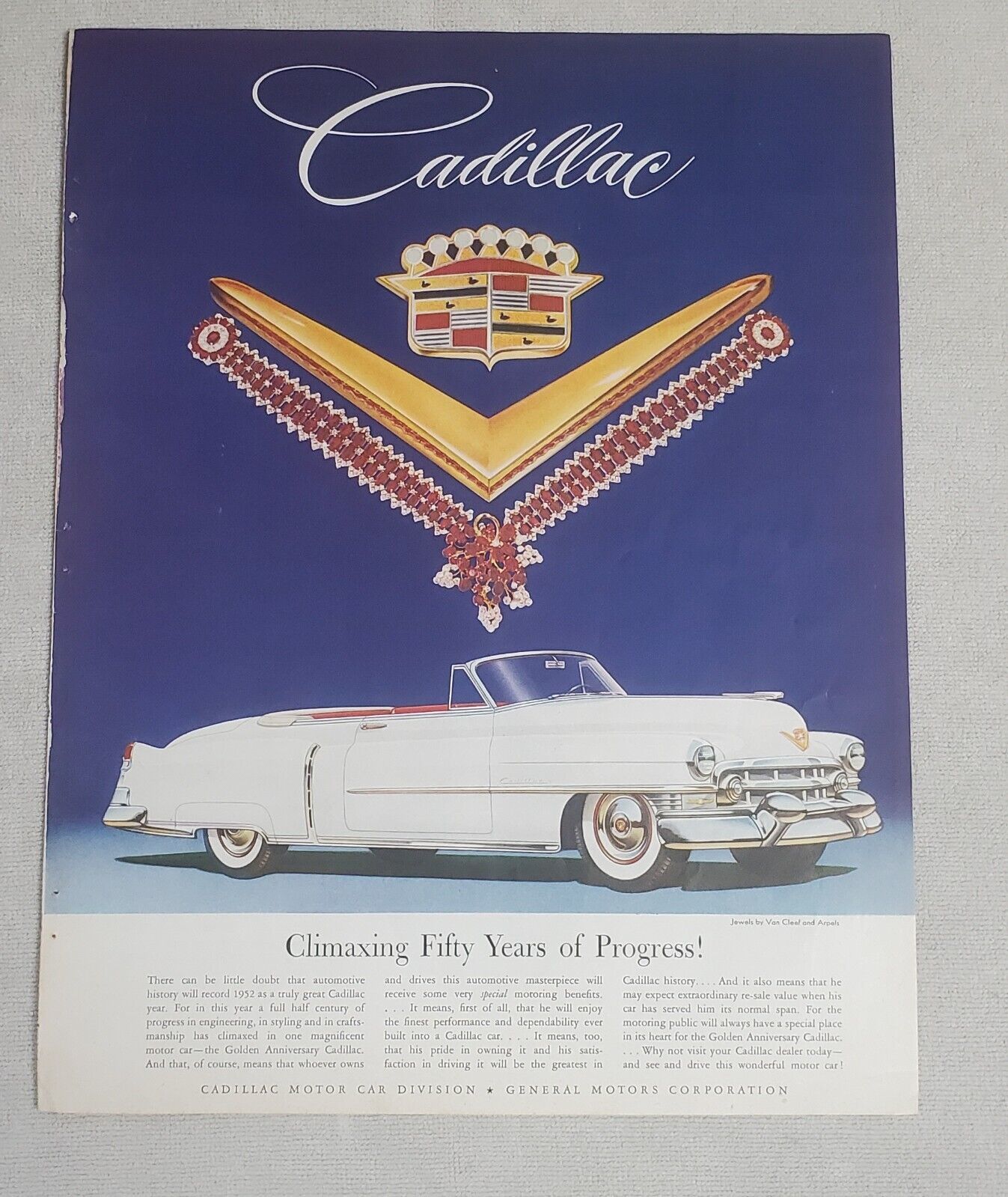 1952  Cadillac Golden Aniversary Magazine Advertisment 50 Years Convertible - $16.83