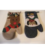 Pair of Oven Mitts Christmas Themed Reindeer &amp; Snowman - $6.09