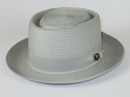 Mens Summer Straw Style Hat BRUNO CAPELO Pork Pie Telescope Crown MO712 Silver image 3