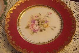 D &amp; C France Bernardeaud Higgins &amp; Seller plate red gold and flowers, c1... - €21,21 EUR