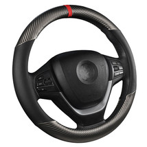 Carbon Fiber Black Leather Car Steering Wheel Cover Anti slip Car Access... - £17.29 GBP