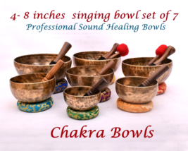 4-8 inches Chakra frequency tuned singing bowl set of 7 - Tibetan Singing bowls - £342.16 GBP