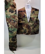 CB) Men Green Camo Camouflage Cotton Vest &amp; Pants Green Large Hunting Pa... - £15.90 GBP