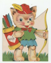 Vintage Valentine Card Dressed Cat Bow and Arrow Paramount 1950&#39;s Die-Cut - $9.89