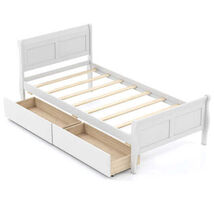 Twin Size Sleigh Bed with 2 Storage Drawers Wood Platform Bed Frame-Whit... - $262.53