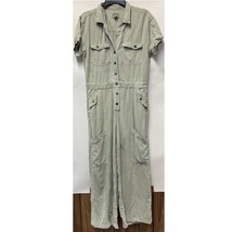 GUESS Womens L Light Grey Button Down Collared Utility Jumpsuit PREOWN D... - $48.99