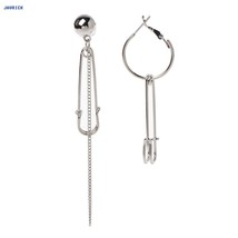 Asymmetric Tassel Chain Safety Pin Dangle Drop Earring Kpop Korean Jewelry - £7.28 GBP